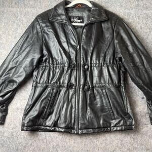 VINTAGE  Wilsons Women’s MAXIMA Black Leather Jacket Sz L Full Zip Mid Length